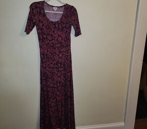 LuLaRoe Burgundy Leaf Print Maxi Dress